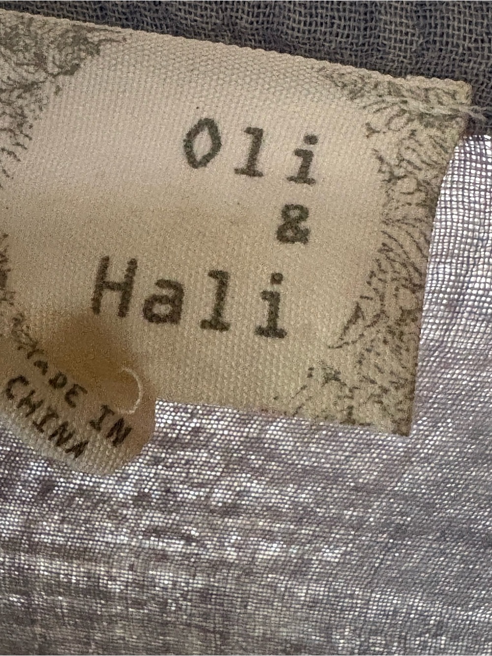 Oli & Hali Cream Label on Soft 100%Cotton Fabric